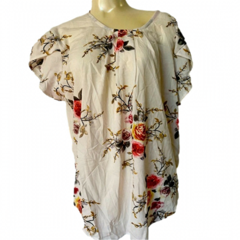Floral Spring Summer Short Sleeve Top, Lightweight & Airy Shirt New Without Tags